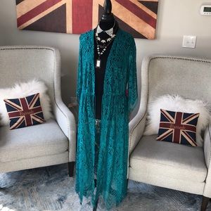 Stunning Coverup Full Length Lace Kimono - Teal